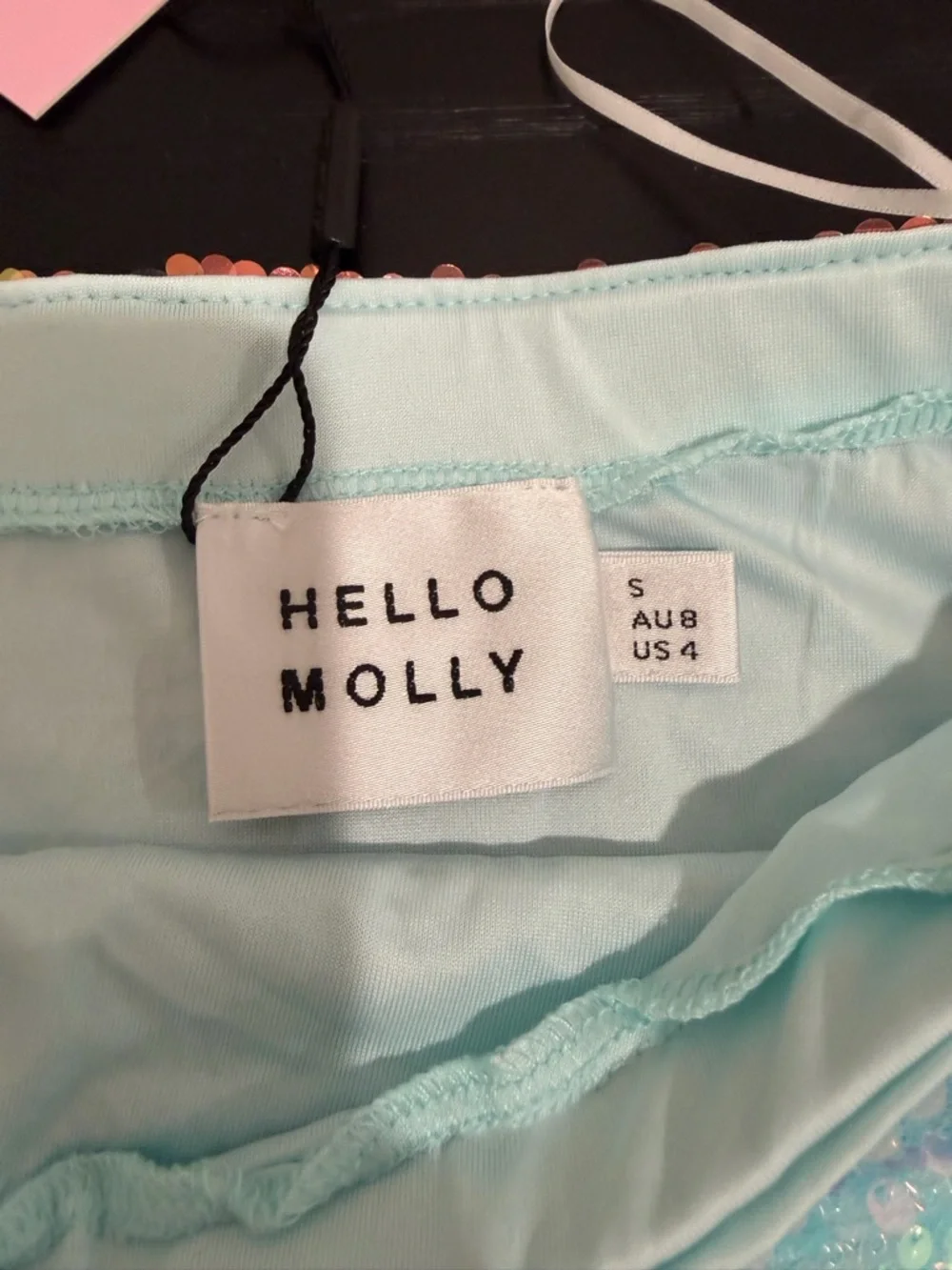 Hello Molly Aqua Iridescent Sequin Mini Skirt Set - Picture 2 of 6